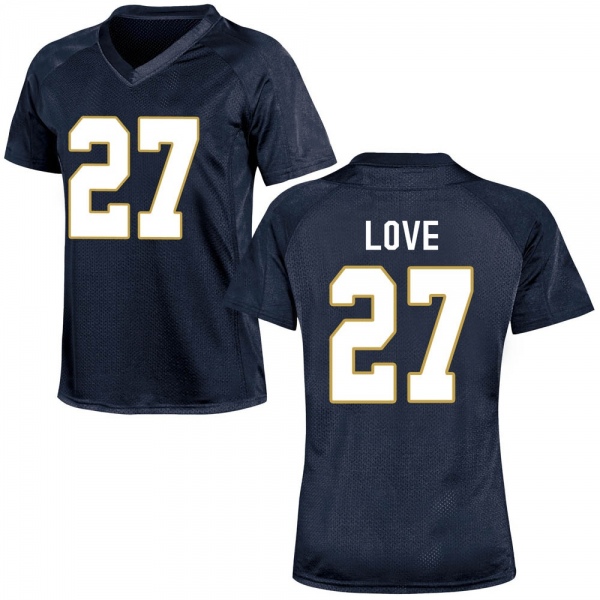 Julian Love Notre Dame Fighting Irish NCAA Women's #27 Navy Blue Game College Stitched Football Jersey ESD8755KF